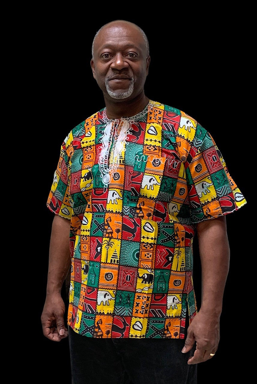 Embroidered African Print Dashiki