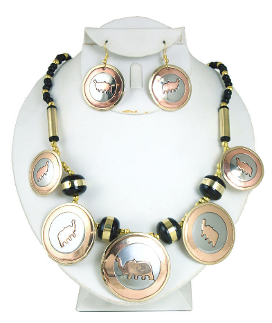 Inlayed Brass/Copper Necklace & Earrings