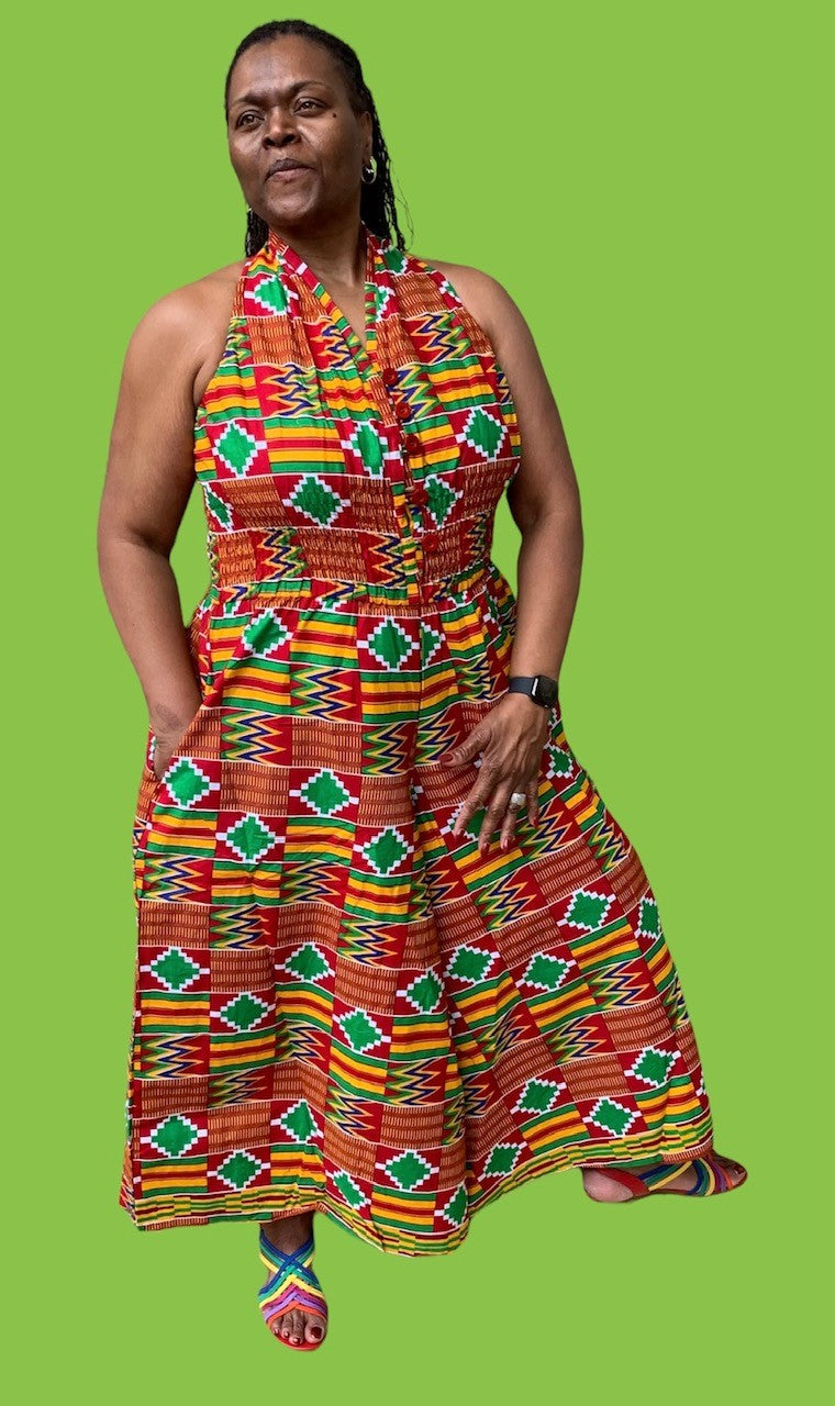THREE BUTTON AUTHENTIC AFRICAN LONG JUMPSUIT