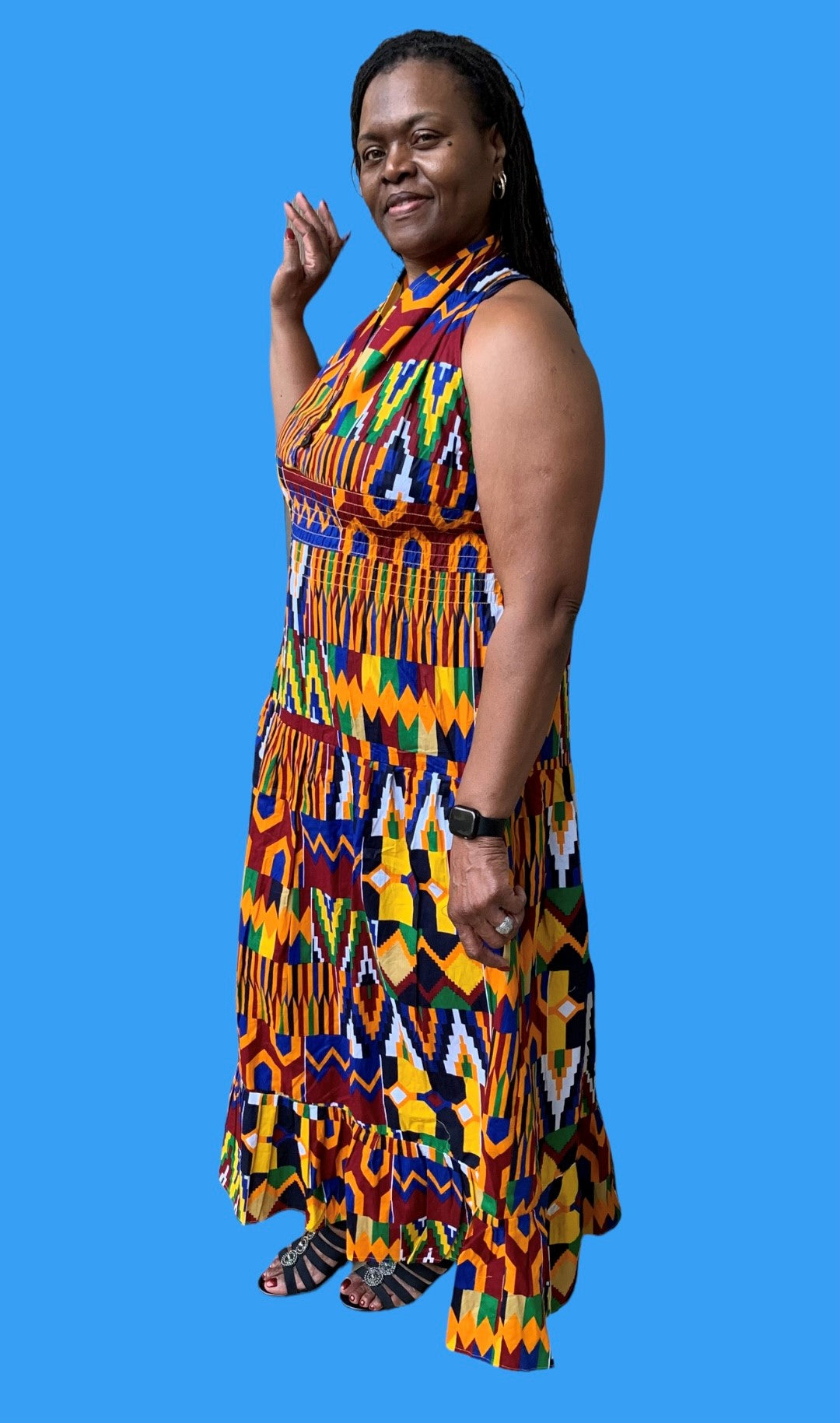 THREE BUTTON AUTHENTIC AFRICAN LONG DRESS