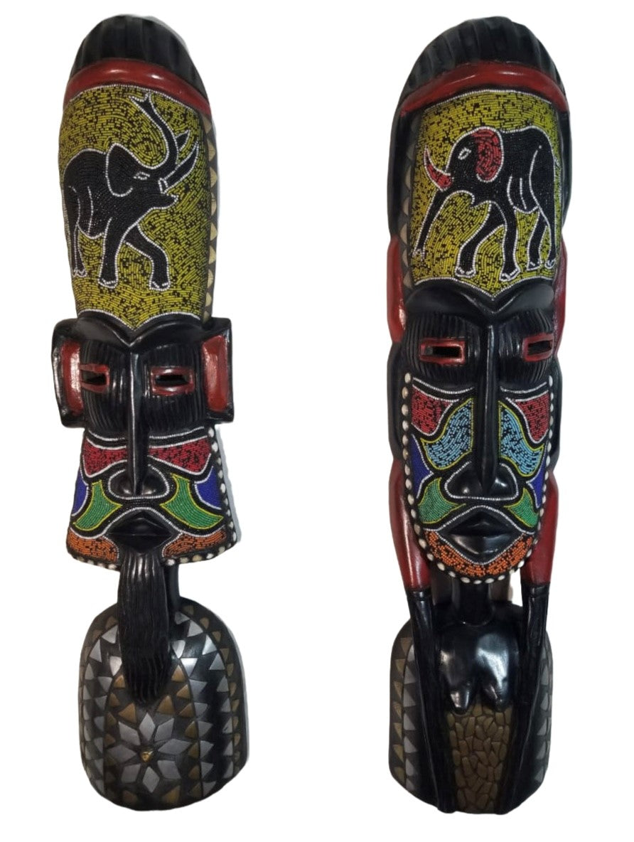 Exclusive - African Beaded Elephant Symbol Mask - King & Queen