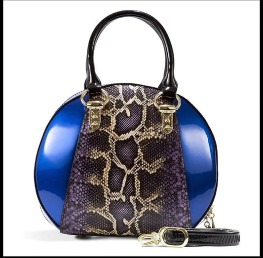 SVETLANA VERSION 2 PYTHON PRINT (BLUE)LEATHER HANDBAG