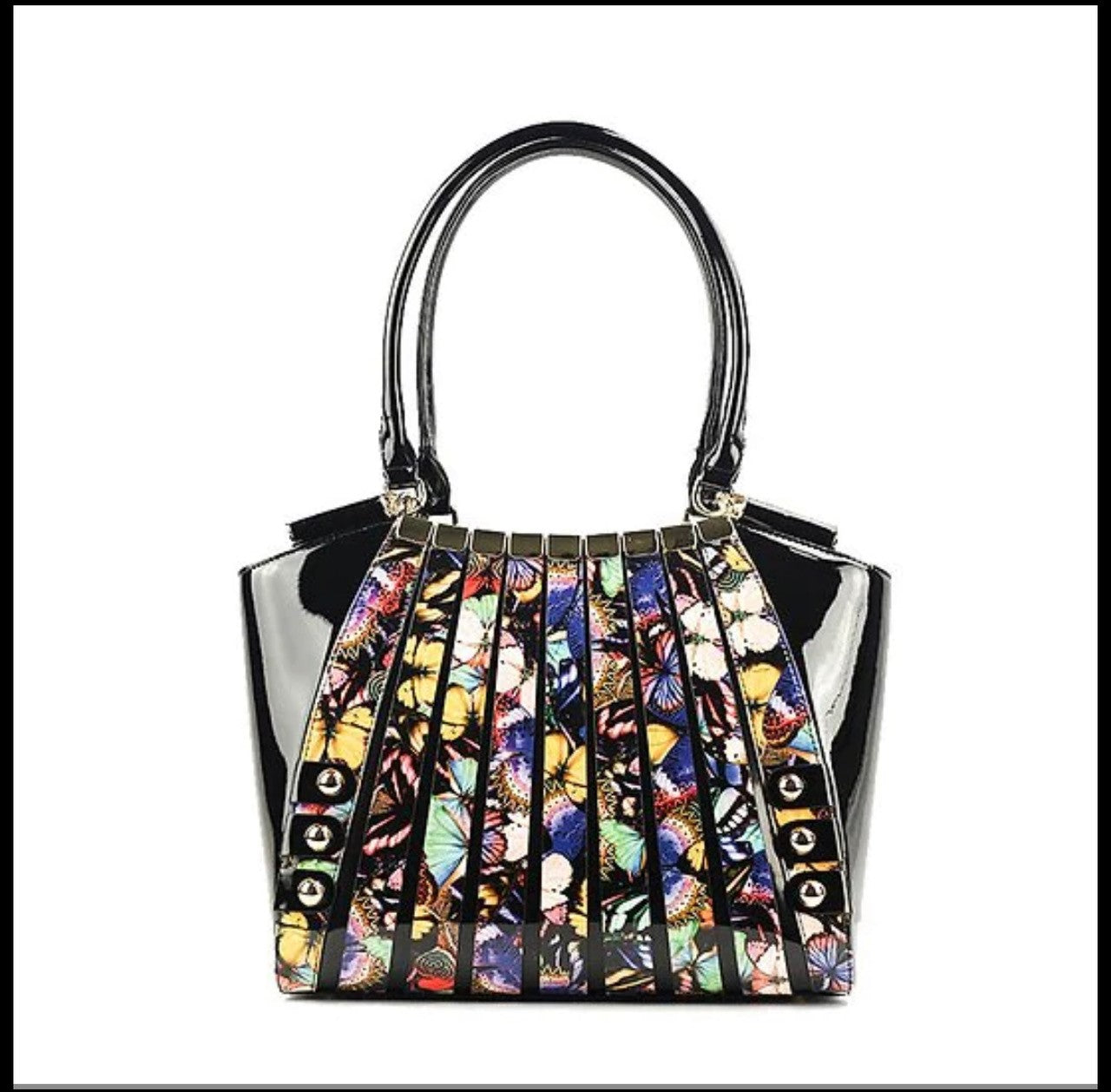 IRINA SIGNATURE SERIES II LARGE NIGHT BUTTERFLY PRINT LEATHER HANDBAG