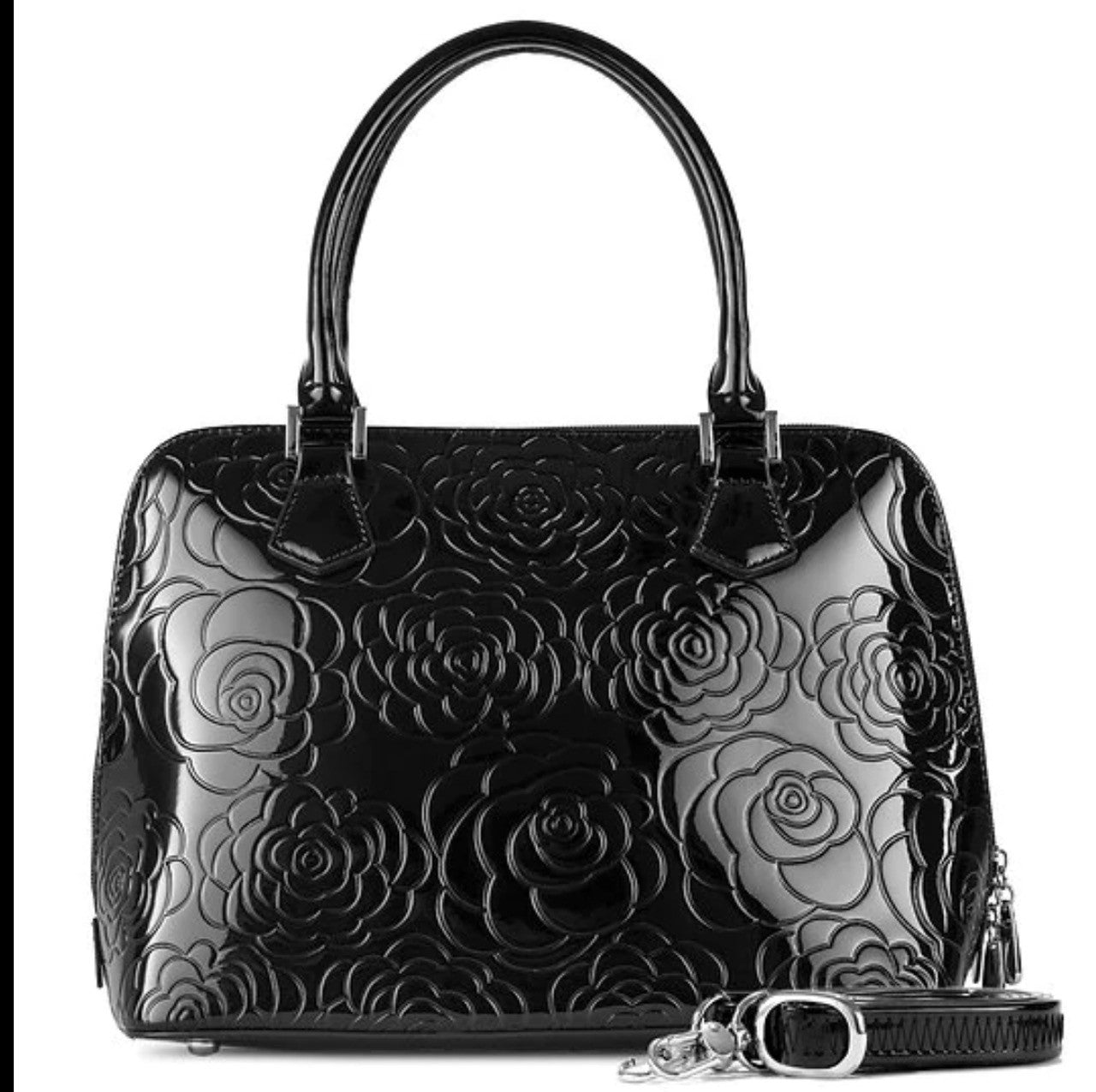 ANUTA BLACK MEDIUM FLOWER PRINT LEATHER HANDBAG