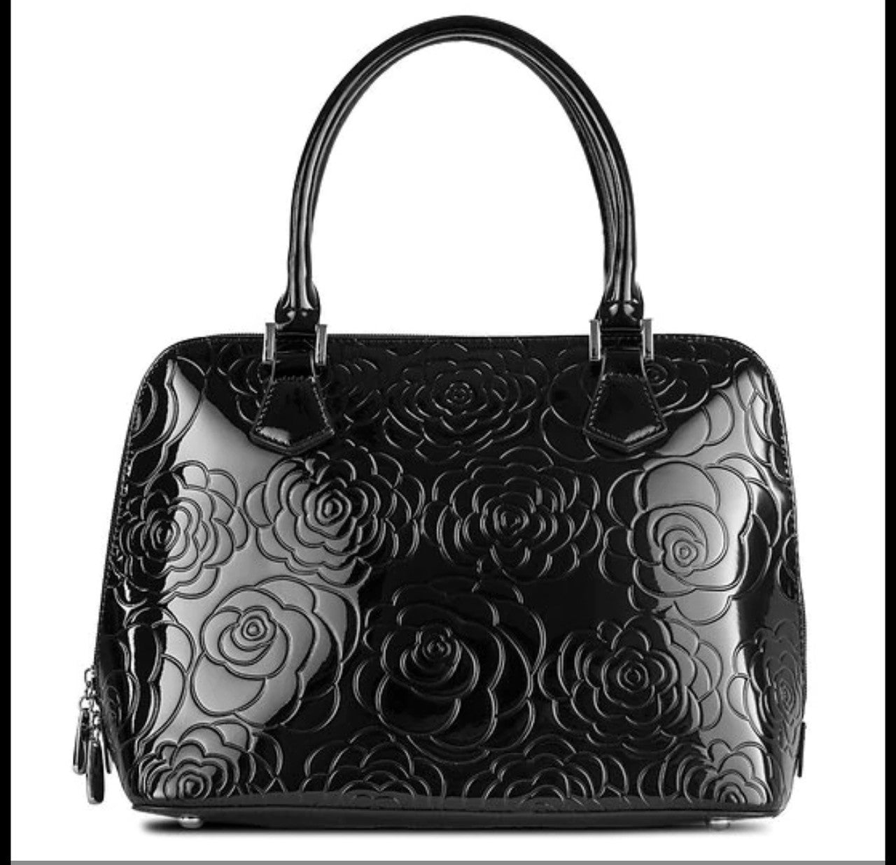 ANUTA BLACK MEDIUM FLOWER PRINT LEATHER HANDBAG